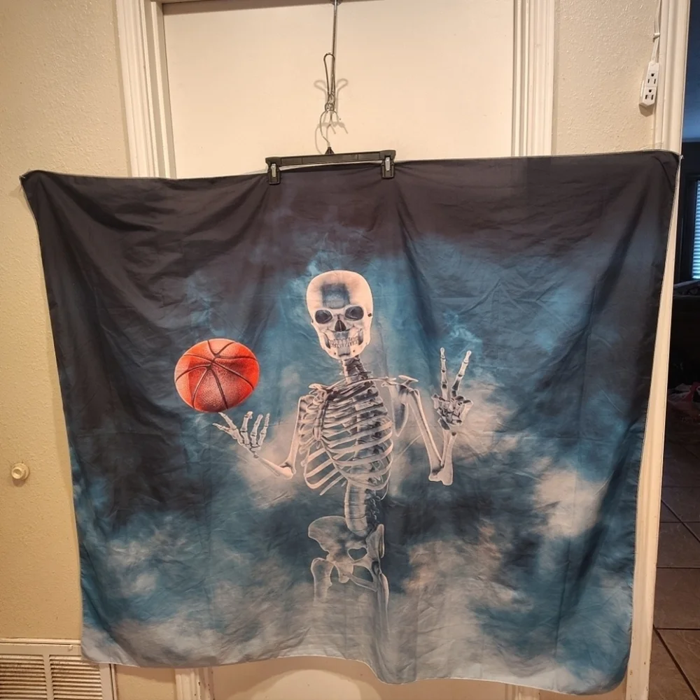 Unbranded Skeleton Playing Basketball Cloth Wall Hanging Novelty Halloween Decor